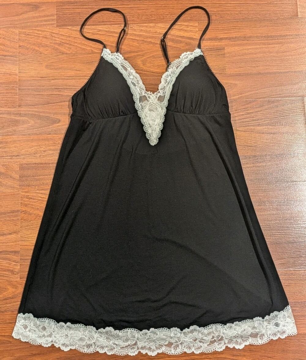 Y2K Black Lace Babydoll Chemise S Padded Bust Slip Dress Lingerie Nightgown